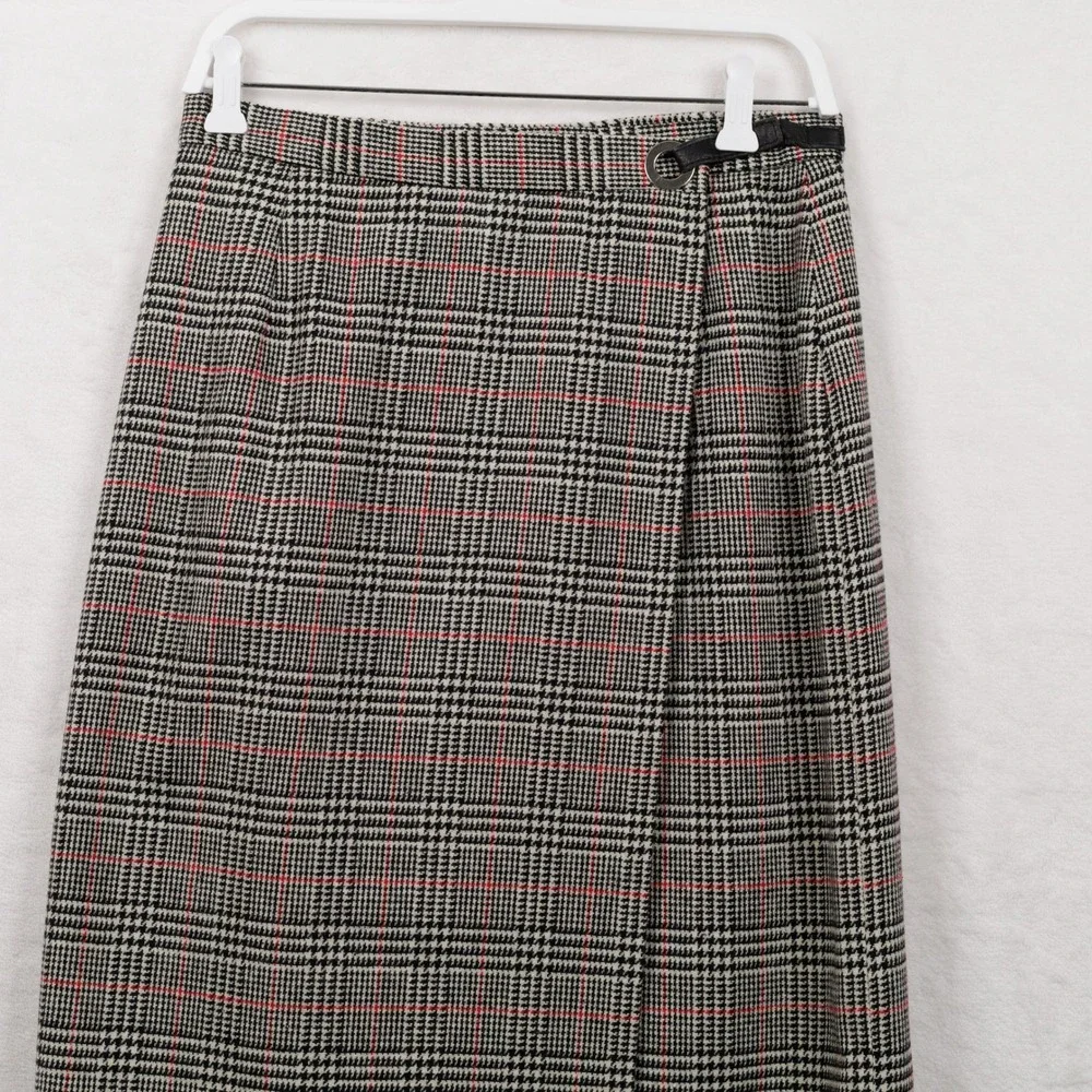 EVAN PICONE Wool Flannel Plaid Wrap Maxi Skirt Heritage Old Money‎ Academia M/10